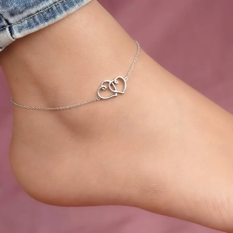 ethnic bracelet for women-Silver Twin Heart Anklet