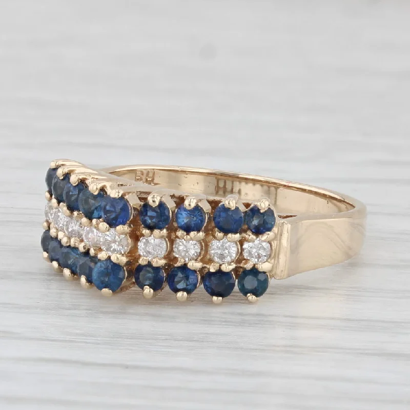 sapphire engagement rings for women-0.80ctw Blue Sapphire Diamond Tiered Ring 14k Yellow Gold Size 6 Stackable