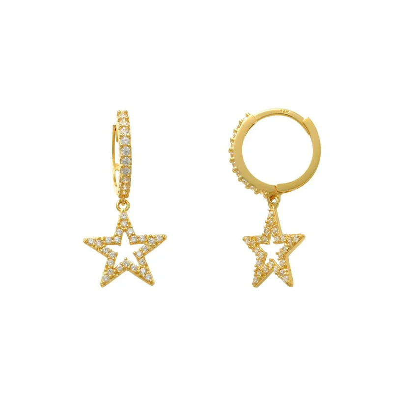 personalized earrings for women-Pave Star Drop Earrings (14K)