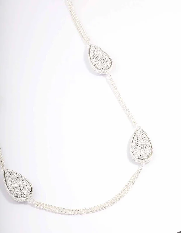 diamond necklace set for women-Silver Oval Long Chain Necklace