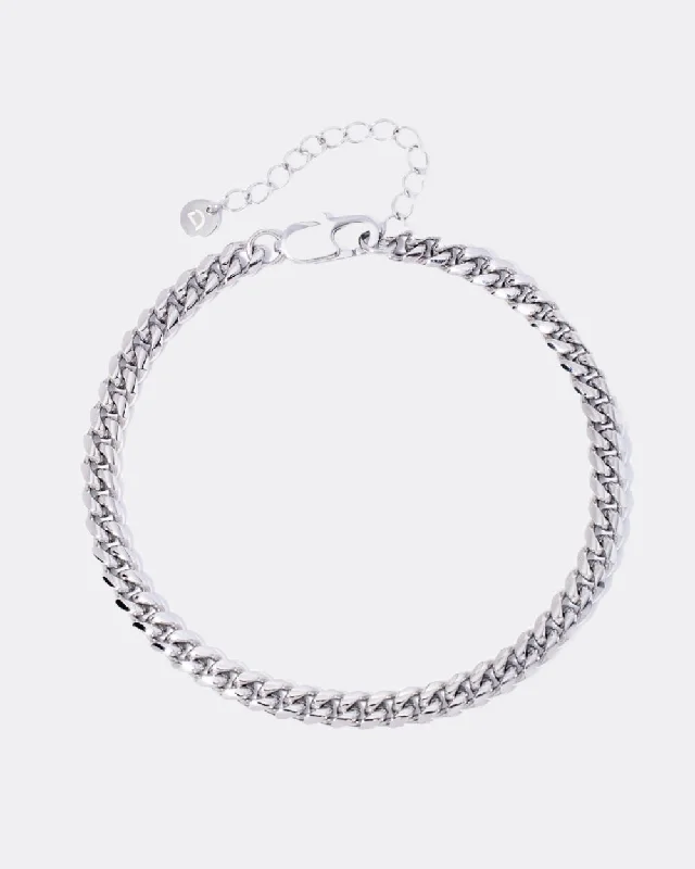 bridal anklet for women-CLEAN CUBAN ANKLET. - 6MM WHITE GOLD