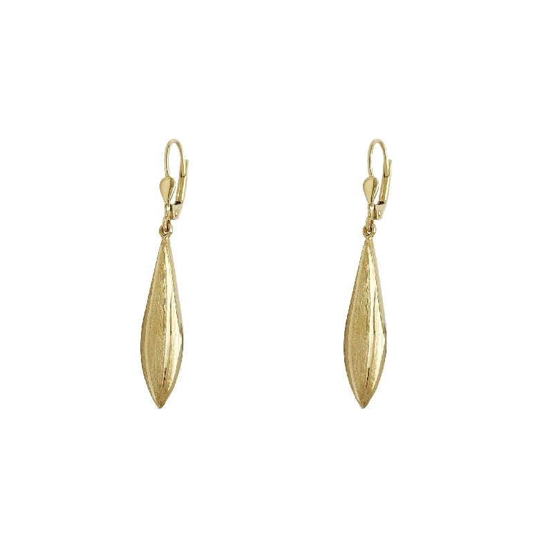 small earrings for women-Brushed Finish Drop Earrings (14K)