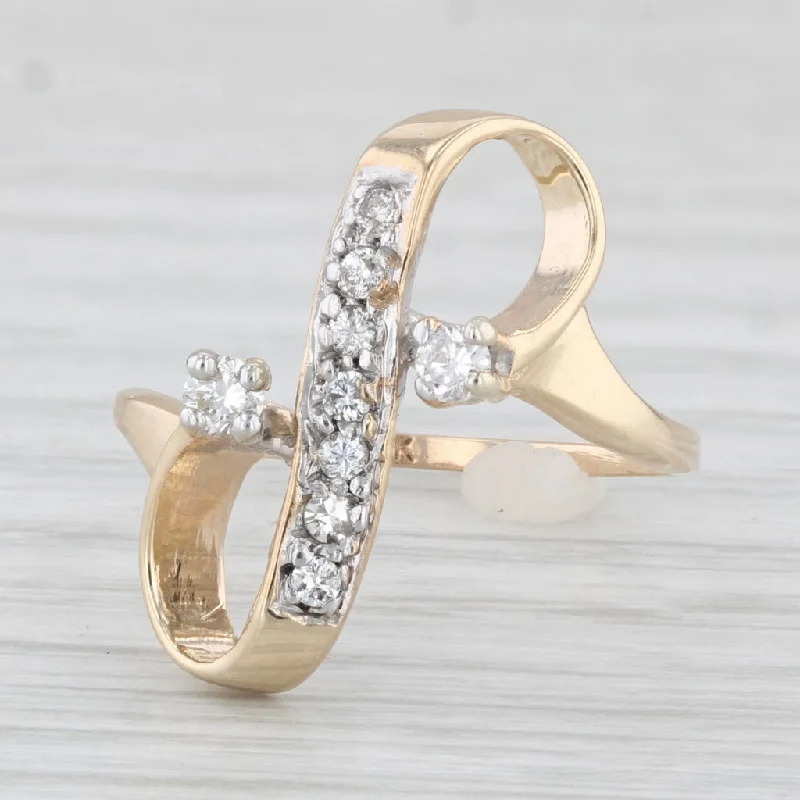 timeless engagement rings for women-Diamond Ribbon Ring 10k Yellow Gold Size 6.5 Bypass