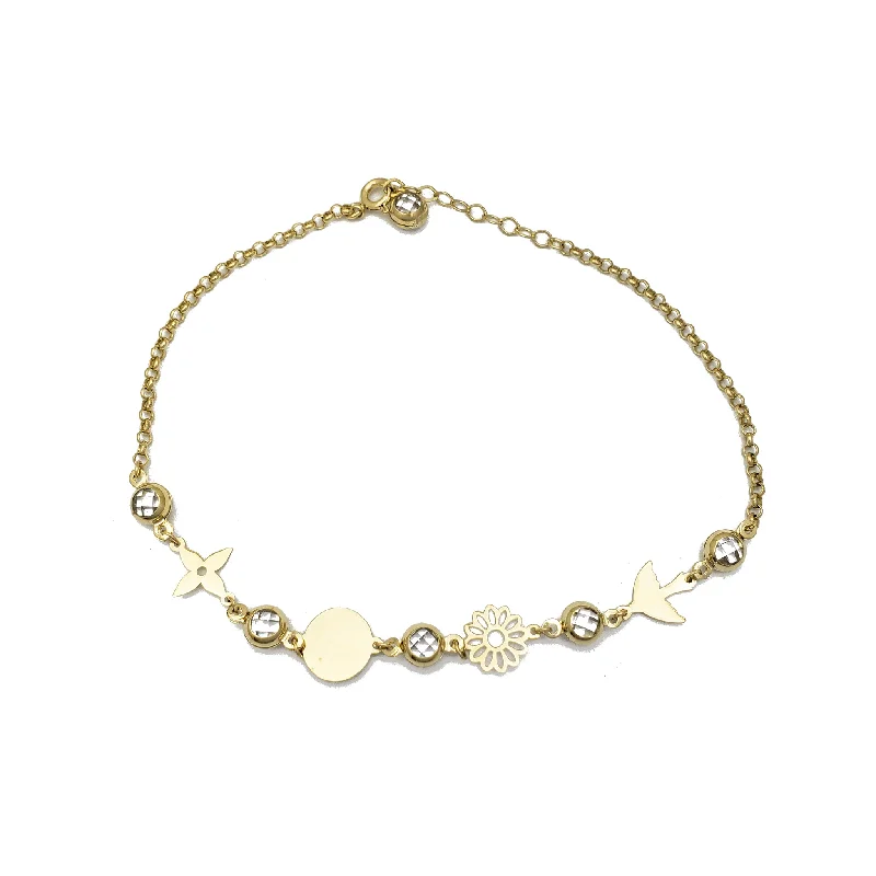 cuff bracelet for women-Zirconia Charms Rolo Link Anklet (14K)