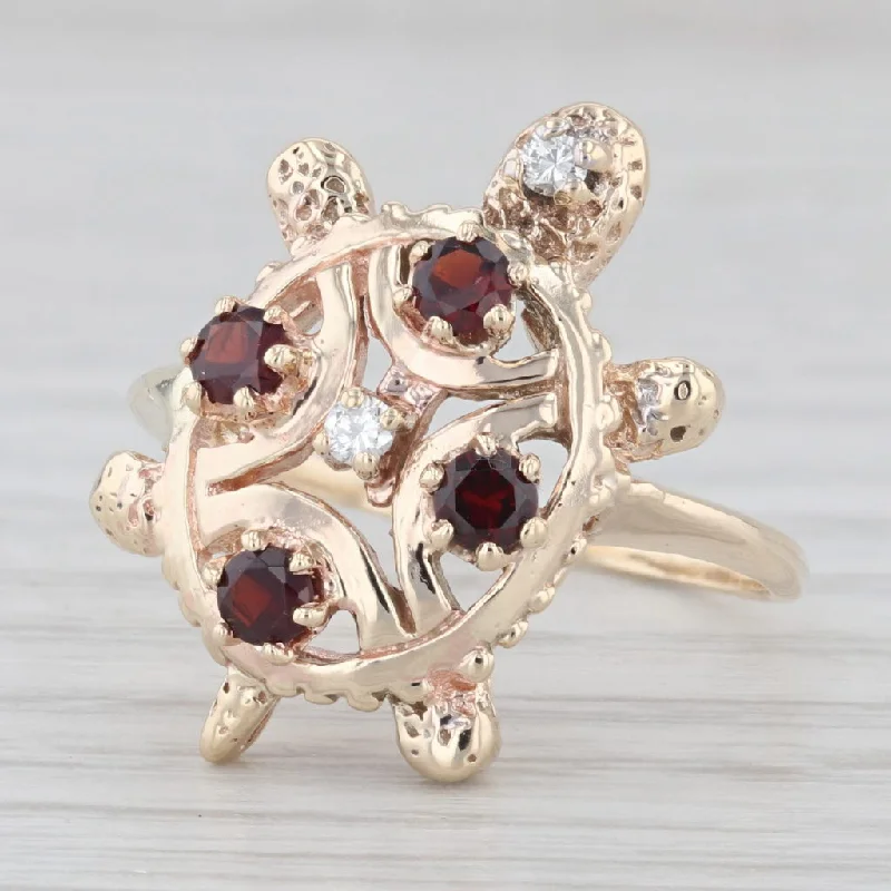 big diamond engagement rings for women-Garnet and Diamond Turtle 10k Yellow Gold Size 8 Ring