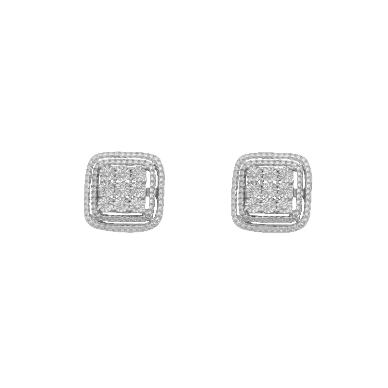 boho earrings for women-Diamond Cushion Screw Earring (14K)