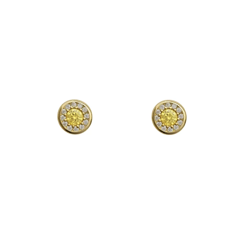 chandelier earrings for women-Zirconia Bezel Stud Earrings (14K)