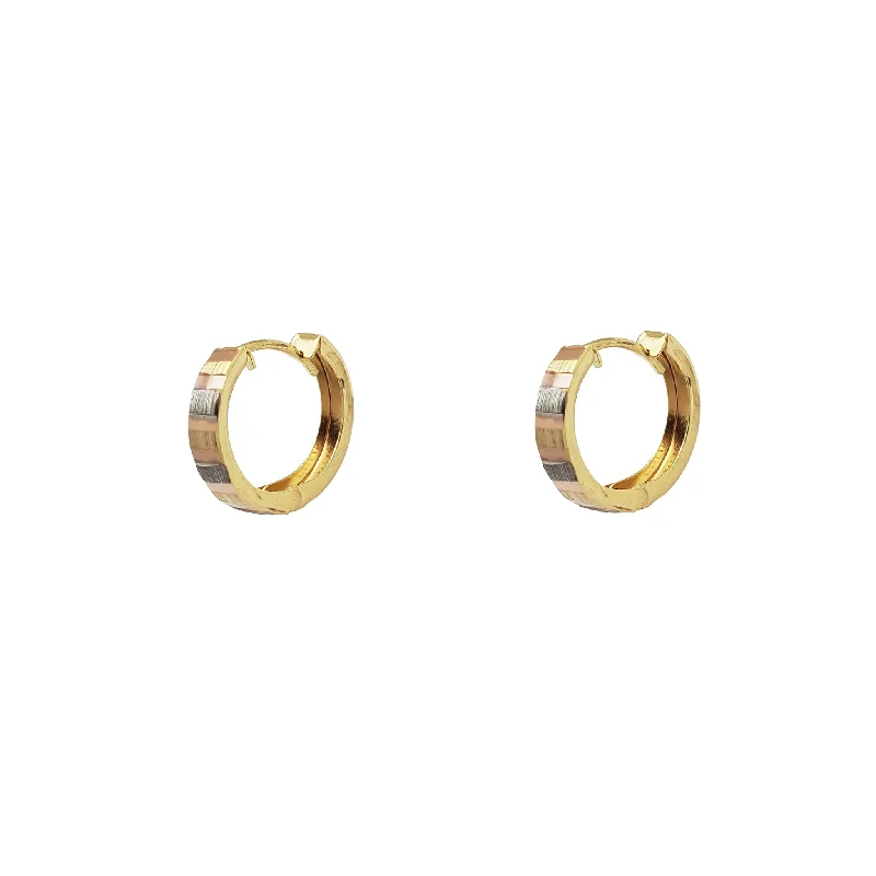 opal earrings for women-Tricolor Diamond-cuts Huggie Earrings (14K)