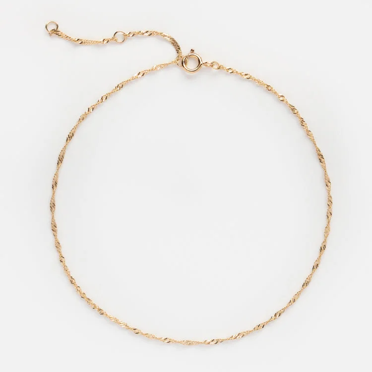 dainty bracelet for women-Solid Gold Twisted Chain Anklet