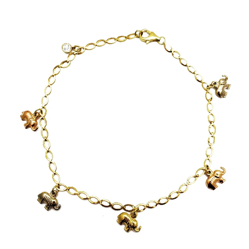 engraved bracelet for women-Tricolor Elephant Anklet (14K)