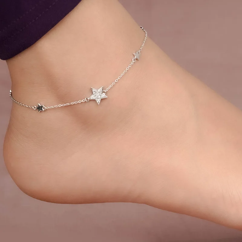 tropical anklet for women-Silver Star Family Anklet