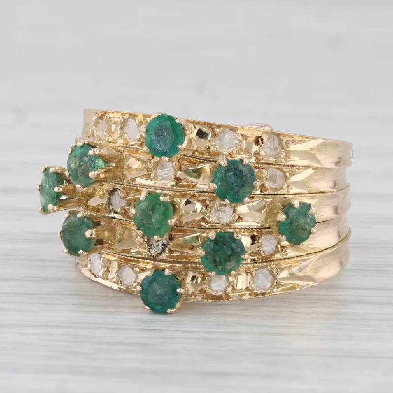 classic engagement rings for women-Vintage 0.74ctw Emerald Harem Ring 18k Yellow Gold Cocktail Multiband Size 7.5