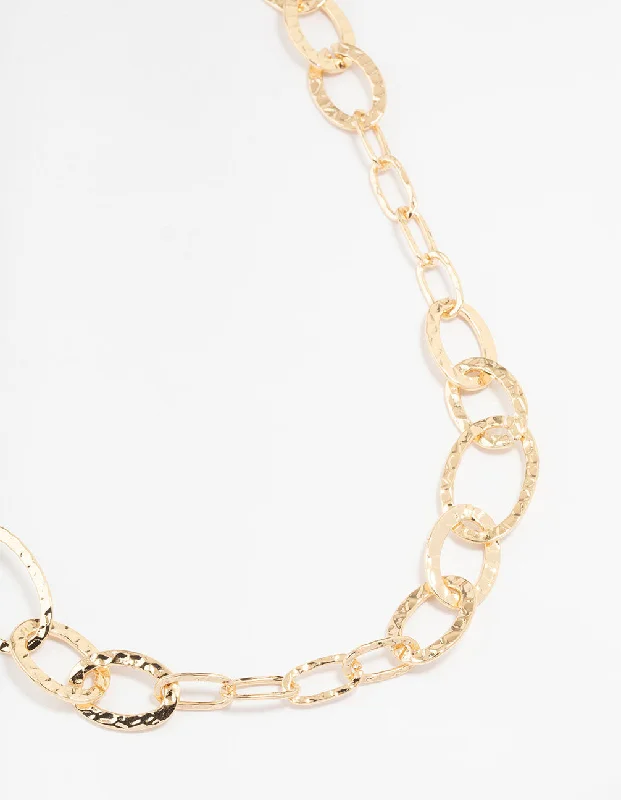 multi-strand necklace for women-Gold Link Station Long Necklace