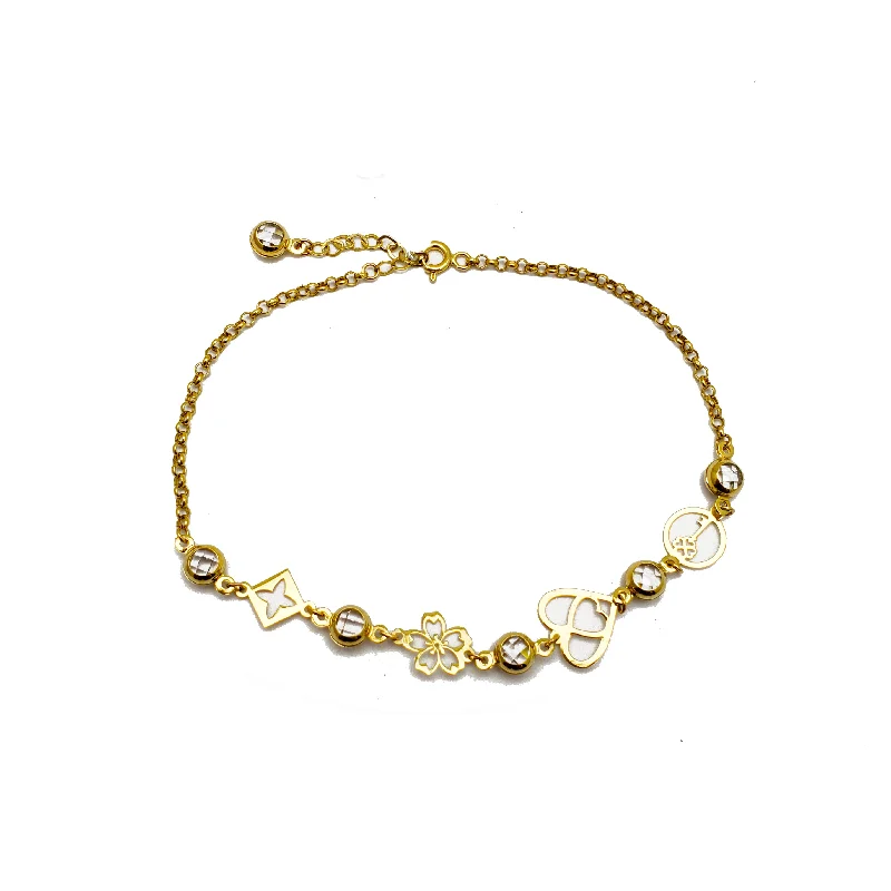 anklet with pearls for women-Zirconia Charms Rolo Link Anklet (14K)