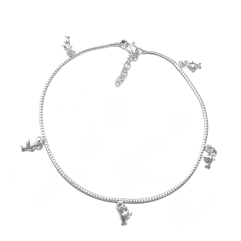 anklet with beads for women-Dolphin Charms Anklet (Silver)