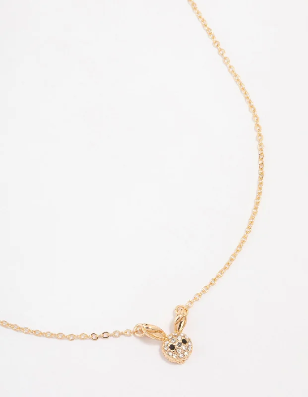 long gold necklace for women-Gold Diamante Bunny Pendant Necklace