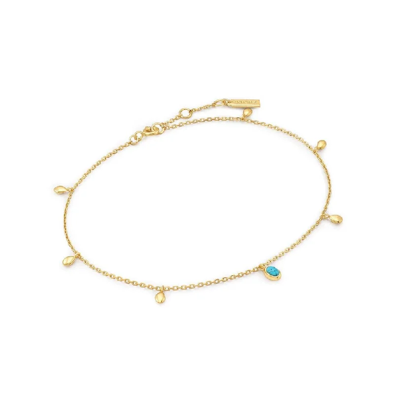 silver bangle bracelet for women-Gold Plated Synthetic Turquoise Drop Station Anklet by Ania Haie