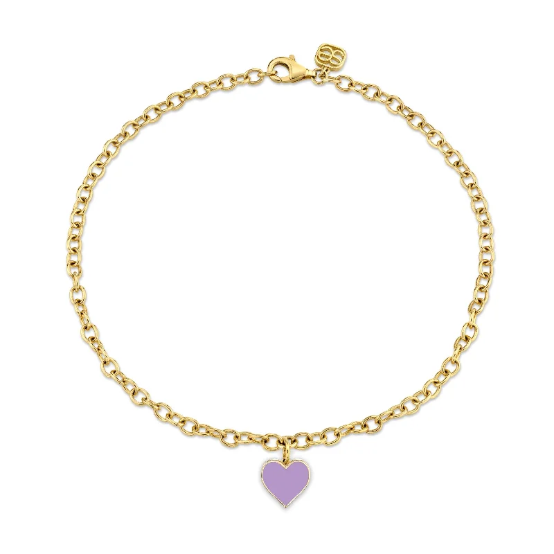 beach anklet for women-Gold & Enamel Small Heart Anklet