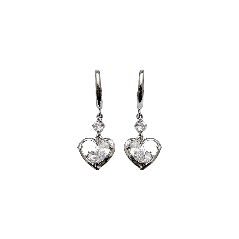 moon earrings for women-Heart Drop CZ Earring (14K)