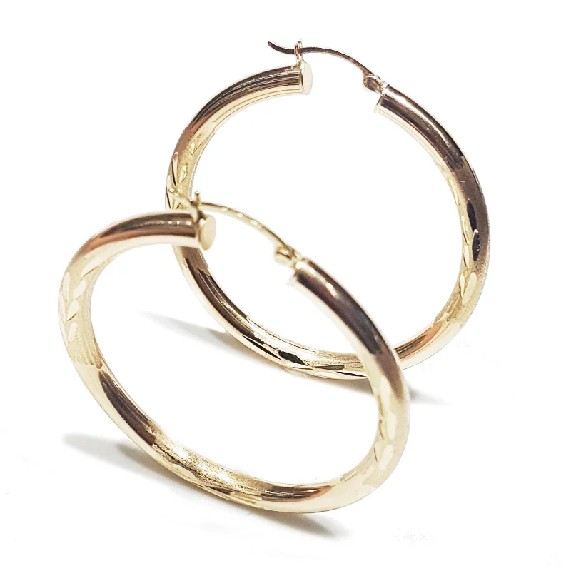 bold earrings for women-Diamond Cut Hoop earrings(14K)