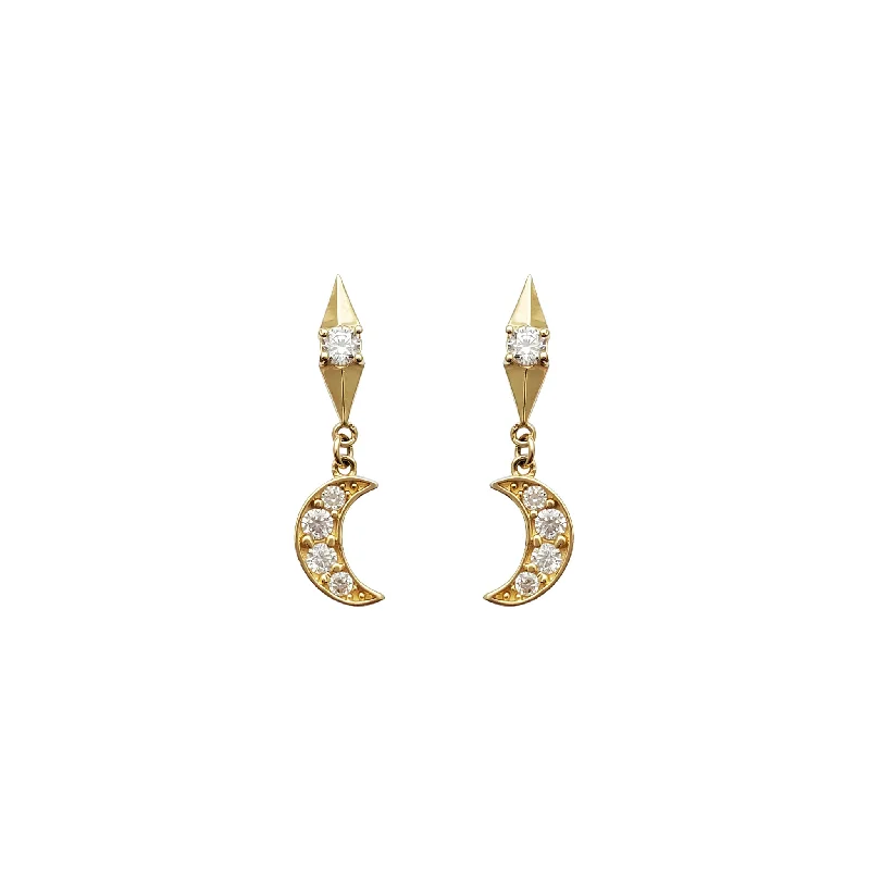 star earrings for women-Crescent Moon Drop CZ Earring (14K)