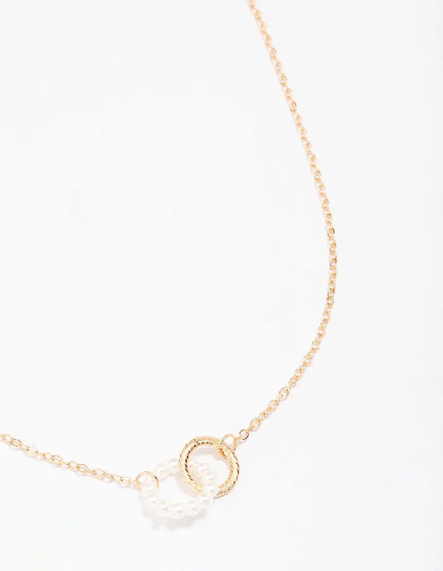 birthstone necklace for women-Gold Pearl Link Circle Pendant Necklace