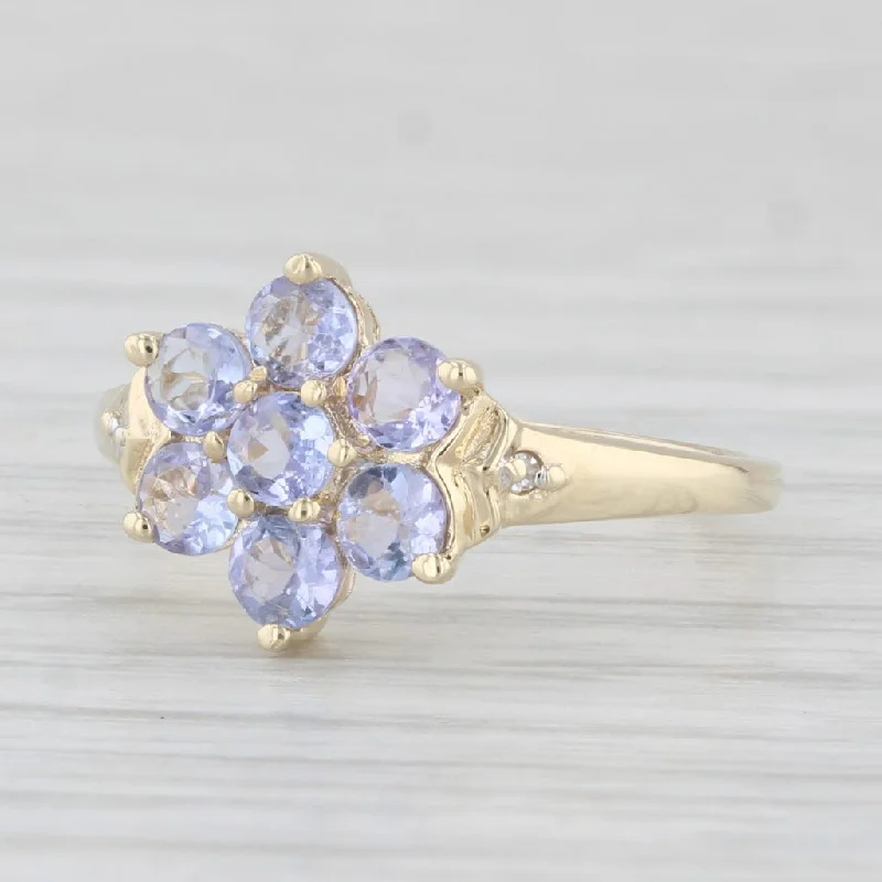 round cut engagement rings for women-0.75ctw Tanzanite Flower Ring 10k Yellow Gold Size 5