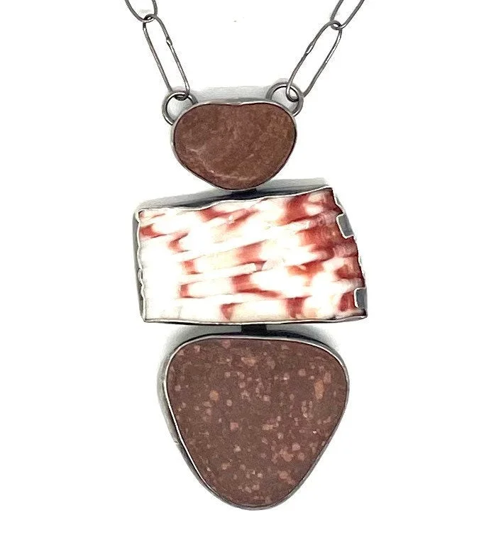 personalized pendant necklace for women-Red rock and shell necklace