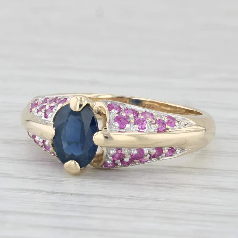 custom engagement rings with diamonds for women-1.54ctw Oval Blue Sapphire Pink Sapphire Ring 10k Yellow Gold Size 6.75