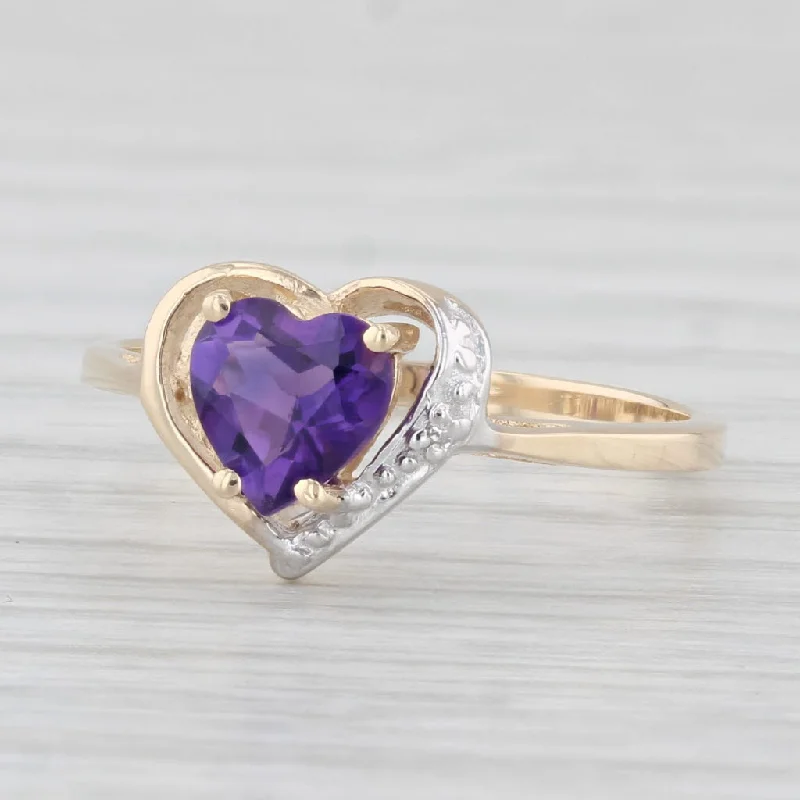 beautiful engagement rings for women-0.60ct Amethyst Heart Ring 10k Yellow Gold Size 6.5 Diamond Accents