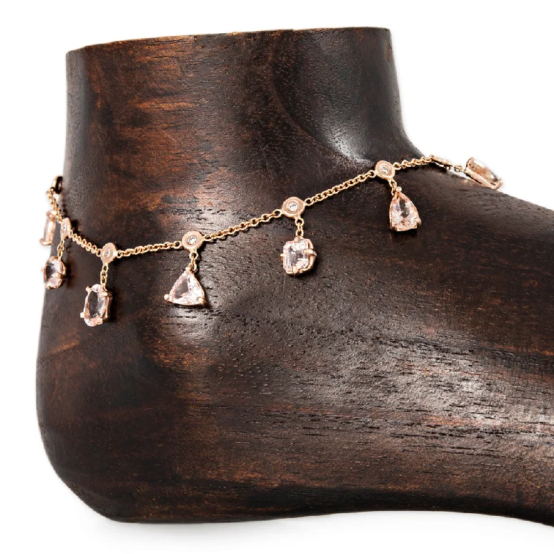 anklet with hearts for women-MULTI SHAPE MORGANITE + DIAMOND SHAKER ANKLET