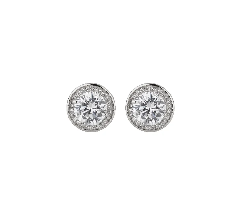 trendy earrings for women-Round Cut Stud Earrings (Silver)