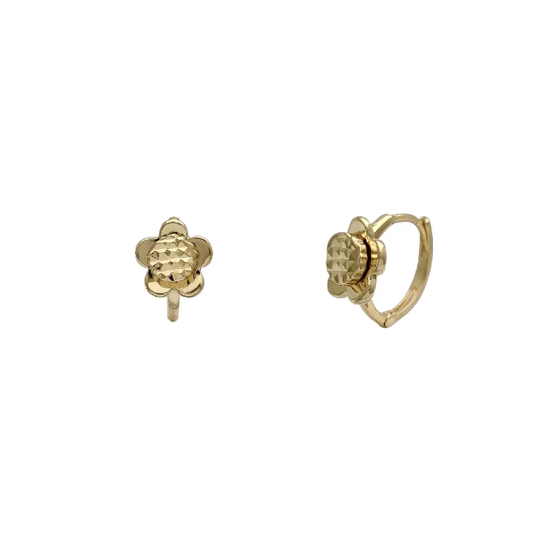 elegant stud earrings for women-Textured Flower Huggie Earrings (14K)