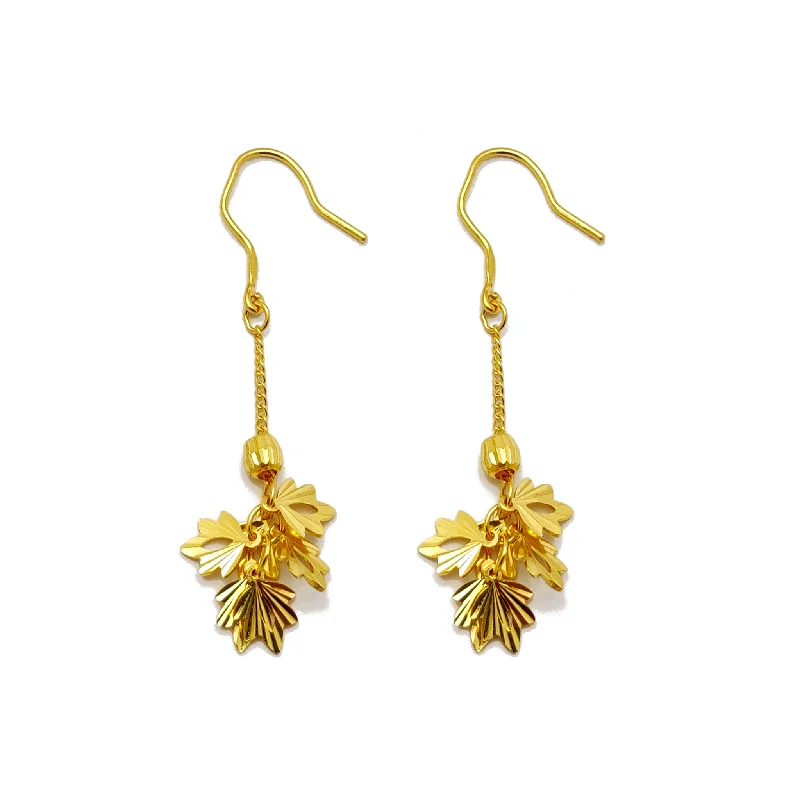 diamond earrings for women-Oak-leaf Dangling Earrings (24K)