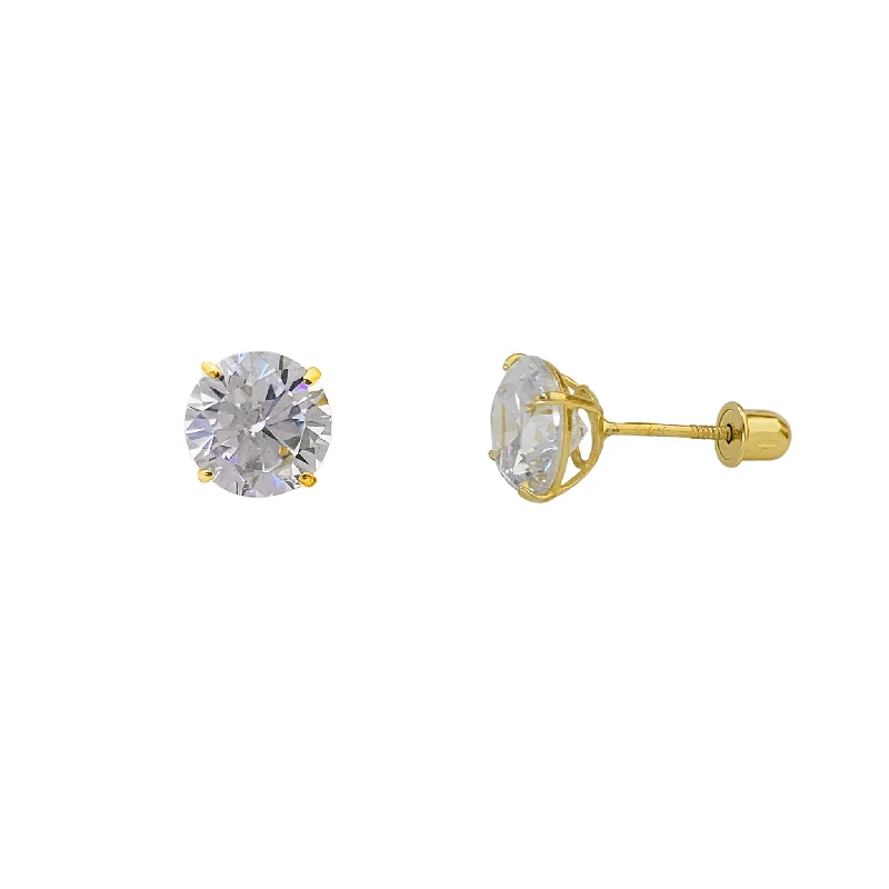 diamond stud earrings for women-[Screw-back] Zirconia Round Solitaire Stud Earrings (14K)