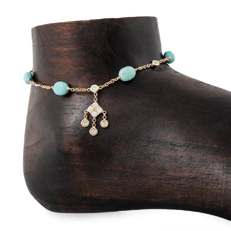 luxury bracelet for women-5 TURQUOISE BEAD DIAMOND KITE SHAKER ANKLET