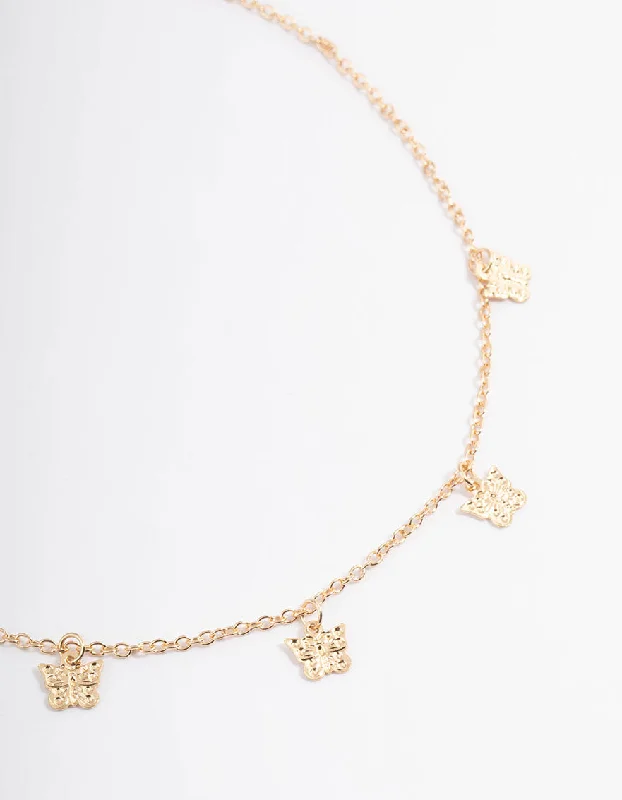 dainty necklace for women-Gold Butterfly Droplet Choker