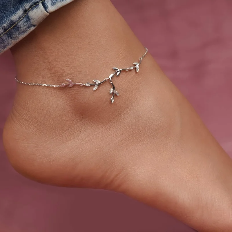 romantic bracelet for women-Silver Tree Branches Anklet