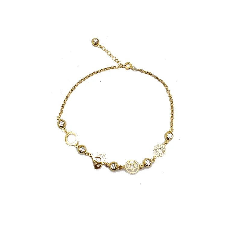 sparkling bracelet for women-Zirconia Charms Rolo Link Anklet (14K)