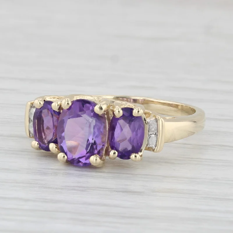 engagement rings with diamonds for women-2ctw Amethyst Oval 3-Stone Ring 10k Yellow Gold Size 7.5