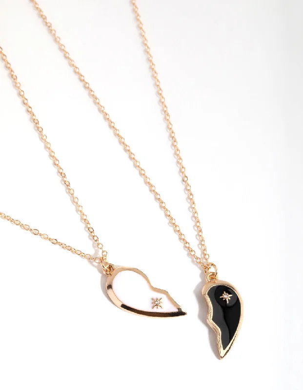 personalized necklace for women-Gold Black & White Half Yin Yang Necklace Pack