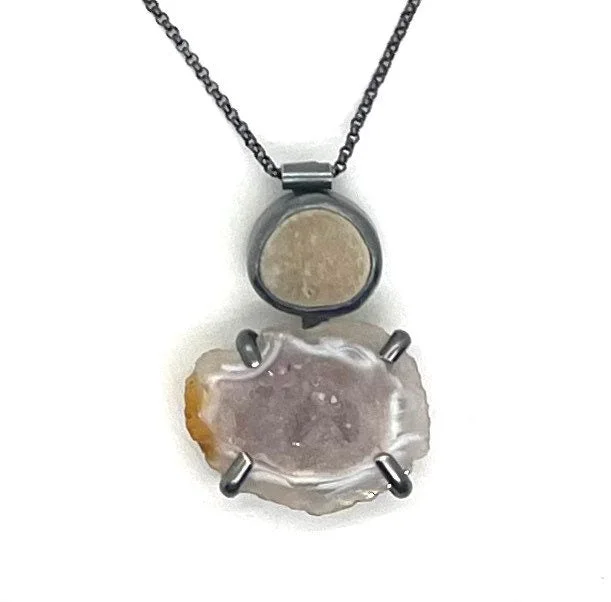 engraved pendant necklace for women-Rock and Geode necklace