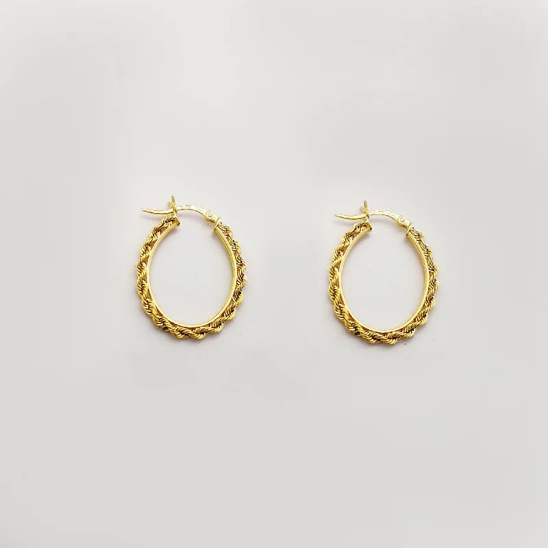 chic earrings for women-Oval Rope Hoop Earring (10K)