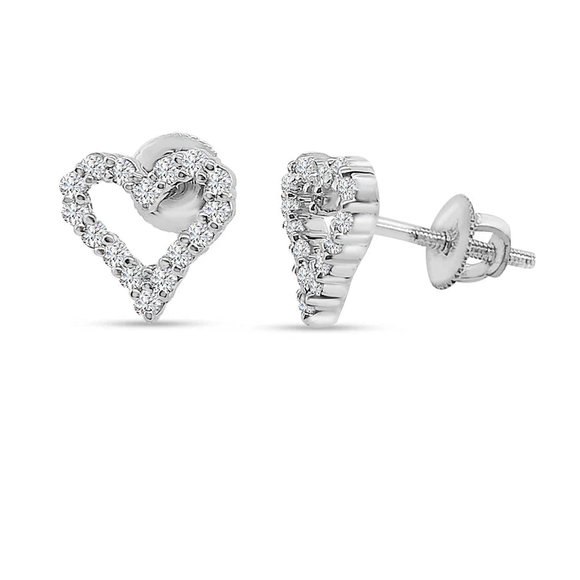 flower earrings for women-Diamond Heart Stud Earrings (14K)