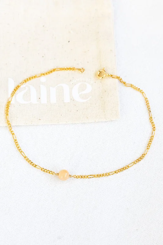 bohemian bracelet for women-Peach Aventurine Wispy Anklet