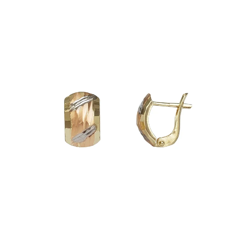 art deco earrings for women-Tricolor Diamond-cuts Earrings (14K)