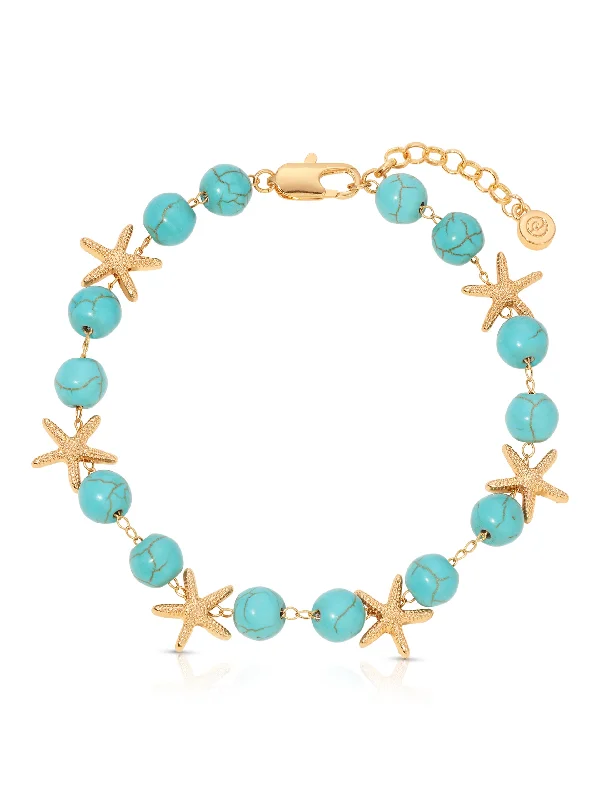 crystal bracelet for women-Starfish and Turquoise Beaded Anklet