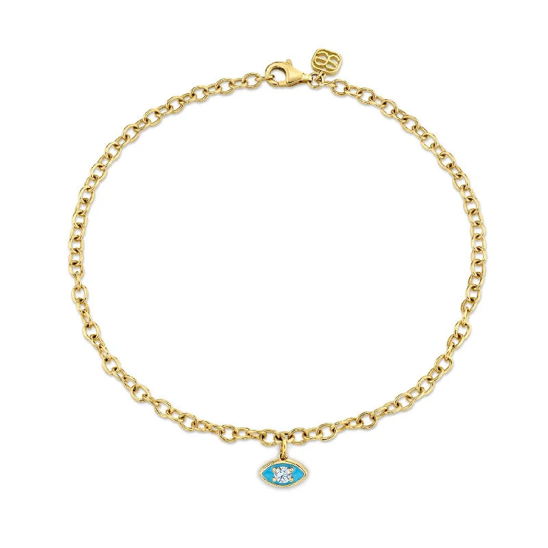 tennis bracelet for women-Gold & Diamond Enamel Marquise Eye Anklet