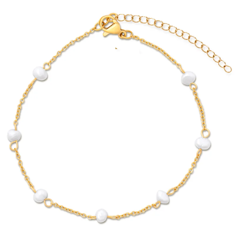 engagement bracelet for women-Rosette Pearl Chain Anklet