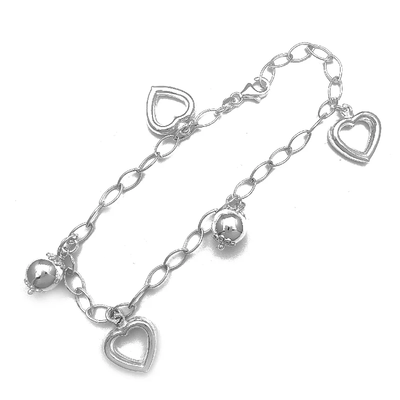 minimal bracelet for women-Open Puffy Heart Charms Anklet (Silver)